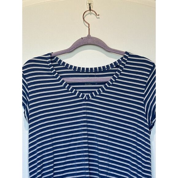 Columbia V-Neck Blue White Striped Cap Sleeve T-Shirt Size Small - Picture 3 of 7